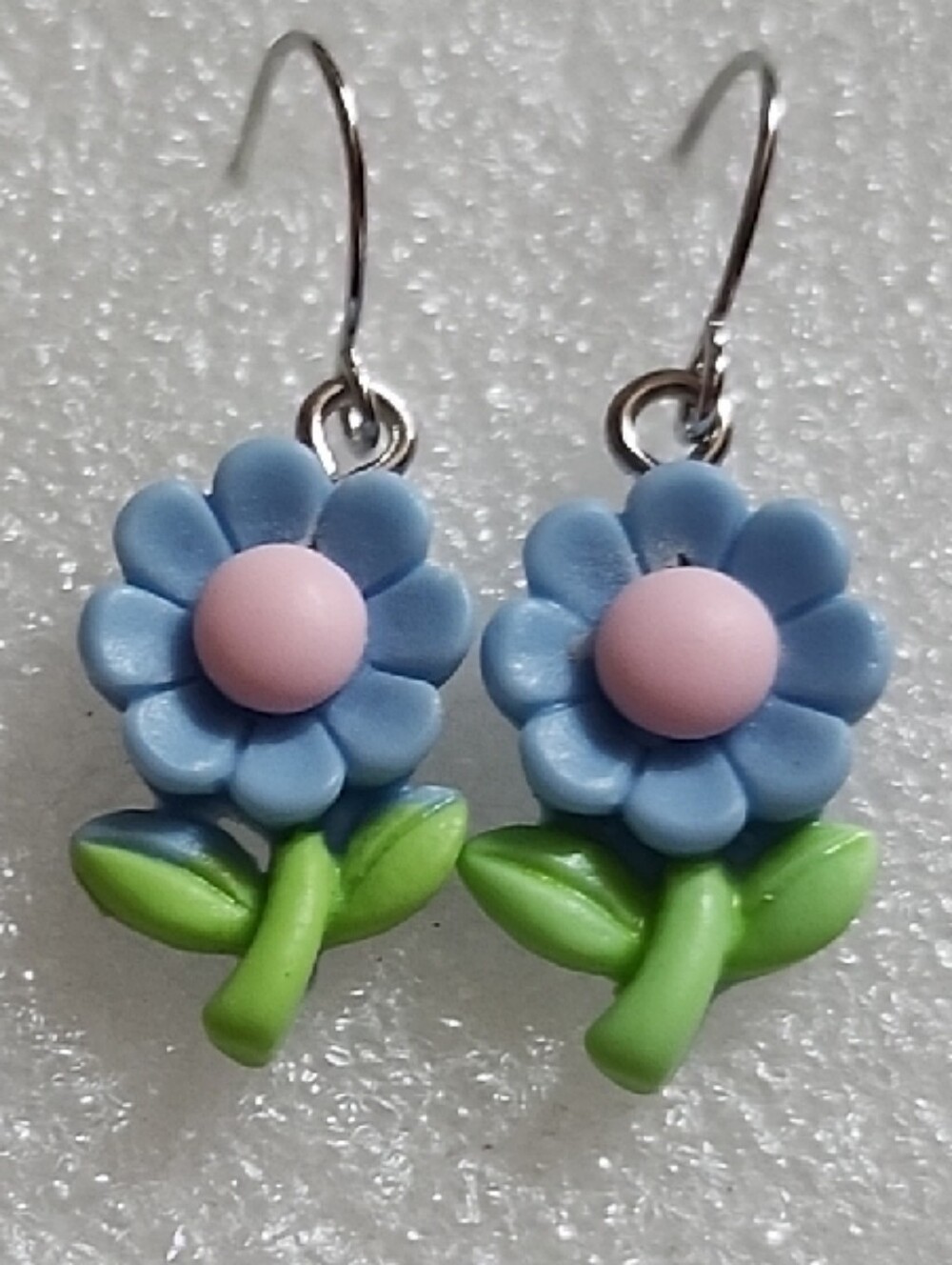 Hand Crafted Blue and Pink Flower Earrings